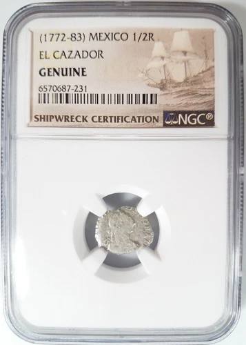 EL CAZADOR Shipwreck NGC (1772-83) Mexico 1/2 Real Sea Salvaged Sunken Treasure