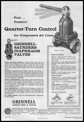 1957 Grinnell Saunders Compressed Air Line Quarter Turn Diaphragm Valve Print Ad
