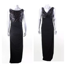 Evening Gown Nightway Black Sleeveless Sequin Top Size 12