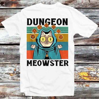 T-Shirt Dungeon Meowster lustig Nerdy Gamer Katze-D20 Würfel RPG B1288