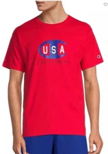 NWT Mens CHAMPION athletic crewneck short sleeve shirt big C logo USA tee M red