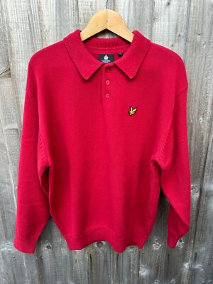 Lyle Scott Vintage LS Knitted Polo Shirt Jumper Red Men's Brand