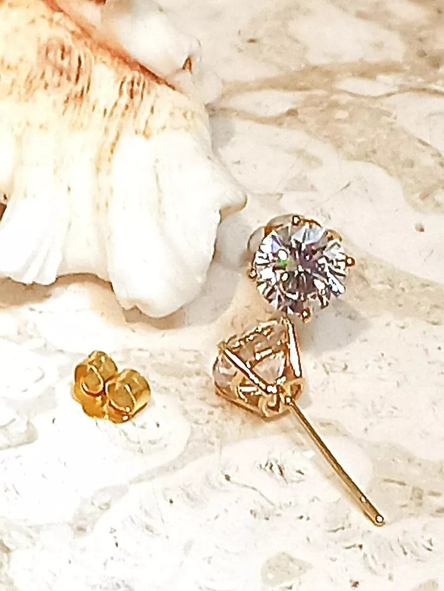 750 Solid Gold Sparkly Diamond Earrings for her Handmade 2ct Jewelry Stud 6mm