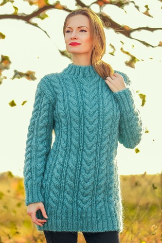 Green mohair sweater cable knit pullover hand knitted designer jumper SUPERTANYA - Picture 10 of 10