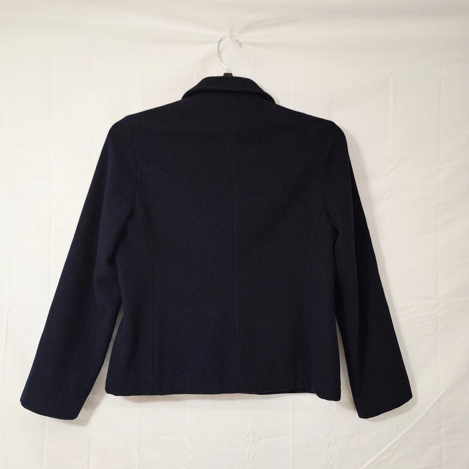 Vintage J. Chaqueta Crew Mezcla Lana Cremallera Completa Azul Negro Abrigo Mujer Pequeño Foto 2 de 4