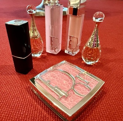 LOT DIOR Beaute Lipstick Lip Gloss Makeup Blush Addict J adore 6 ITEMS SET