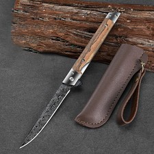 Edles Outdoor Taschenmesser Damast Klappmesser Holz-Griff mit Lederscheid