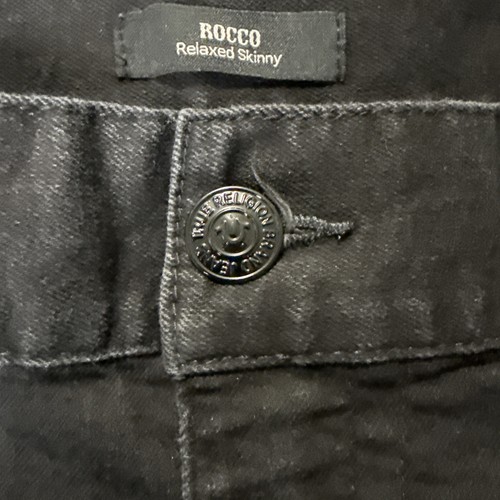True Religion Rocco Relaxed Skinny Black Denim Jeans Flap Pockets Size 40 x 32 - Picture 10 of 15