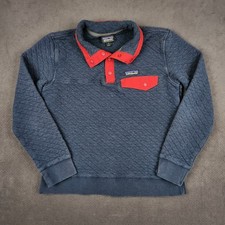 Patagonia Quilt Snap-T Pullover Womens Small Navy Blue Red Trim Organic Cotton