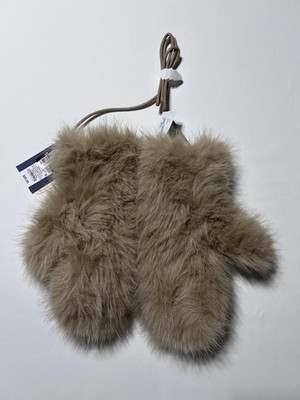 Alpine Hotel Beige Faux Fur Mittens with Leather Strap