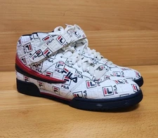 Vintage Fila F-13 High Top Shoes Mens 8 White Strap Lace All Over Print Sneakers