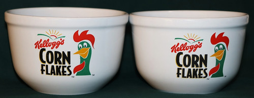 Set of 2 Vintage 1999 Kellogg's  Corn Flake Rooster Ceramic Cereal Bowls