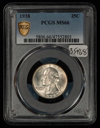 1938 25c Washington Silver Quarter - Original PQ Coin - PCGS MS 66 - SKU-B5468
