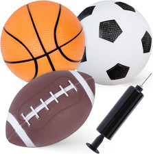 Sports Balls for Kids, 5 Inches Playground Balls with Hand Pump, Includes Footba