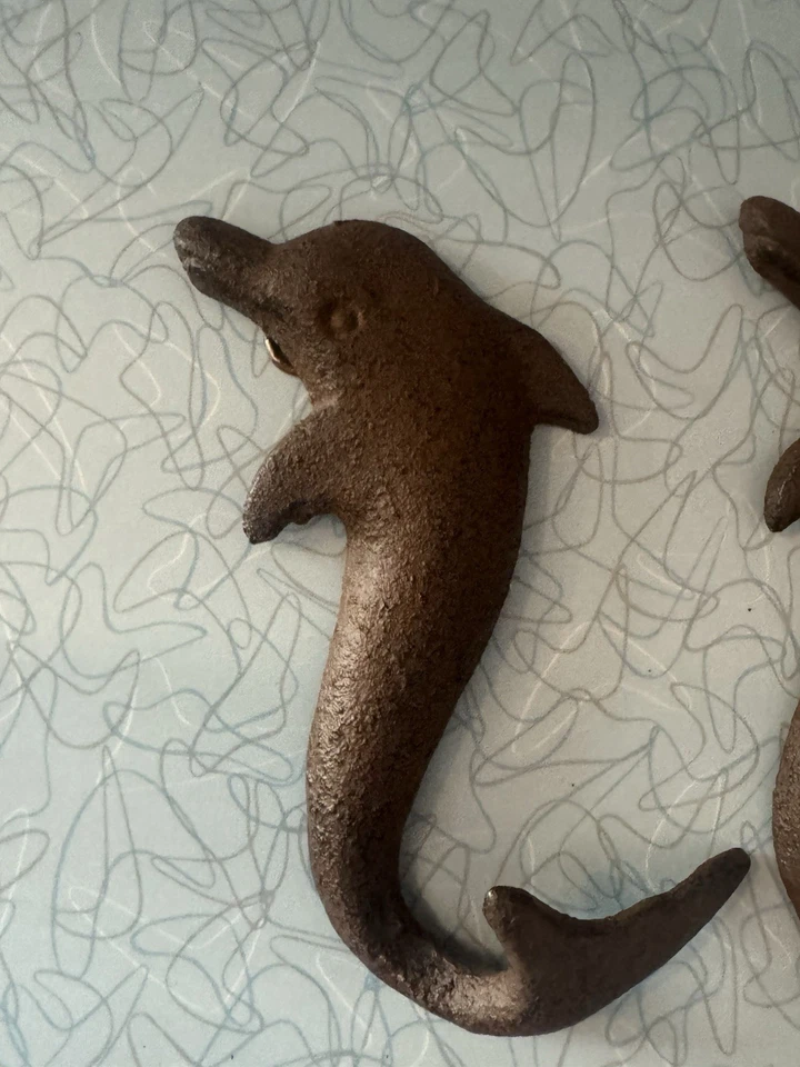 Чугунный настенный подвесной океанский дельфин, набор из 3 коричневых - Изображение 2 из 4