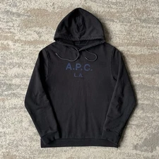 APC Mens Black Hoodie Large LA Los Angeles Loopback Graphic Logo Print Pullover