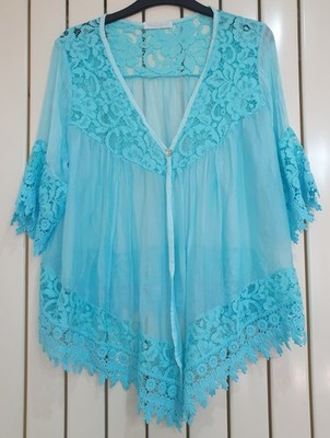 Eye Catch Italy Lovi London Womens Blue Cover-Up Top Crochet 100% Silk BNWT