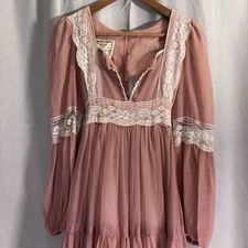 Vintage Gunne Sax Dress Maxi Boho Rose Sheer Lined Renaissance Romantic Size 9