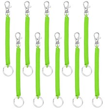 Retractable Coil Springs Keychain, 10 Pcs Spiral Cord Coil Keychain, Green