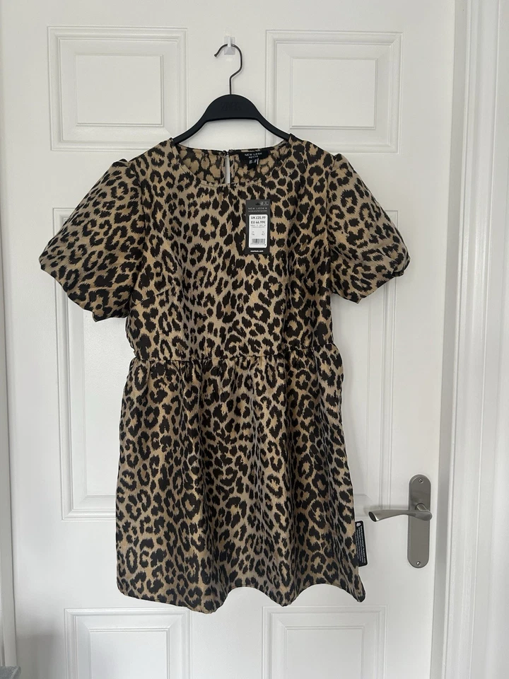 BNWT NEW LOOK PETITE BROWN LEOPARD PRINT JACQUARD DRESS SIZE 14 - Image 1 of 4