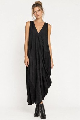 Anthropologie Silk Midi Dress by Burning Torch  Asymmetric Size Small Black