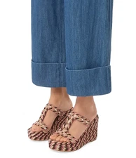 NEW VALENTINO GARAVANI "Rockstud" wedges in calfskin - 90MM - Rose Cannelle - 9