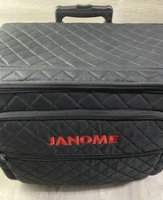 JANOME Rolling Sewing Machine Bag Case Quilted Black Travel Pockets Padded 🔥