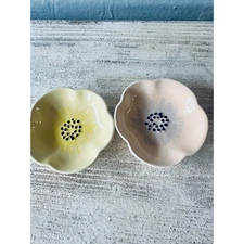 NOW Designs Denica Small Ceramic Floral Dish Bowls Set of 2 Yellow Pink