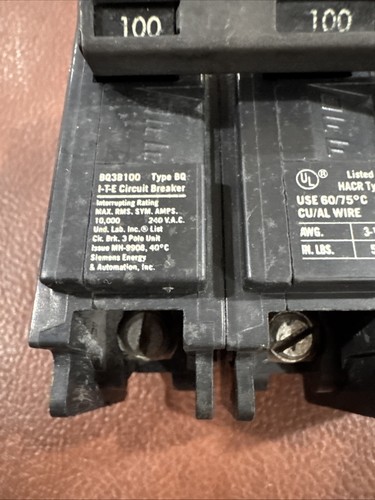 Siemens BQ BQ3B100 3 Pole 100 Amp 240V Circuit Breaker 3P 100A - Picture 2 of 8