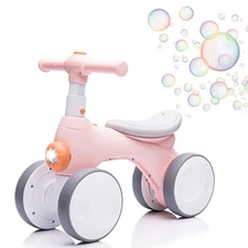 Baby Balance Bike 1 Year Old with Music, Lights, Bubble Machine, 4 Wheels Ped...