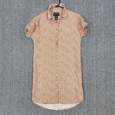 Tahari Shirt Dress Womens Small Brown White 100% Linen Short Sleeve Button Up