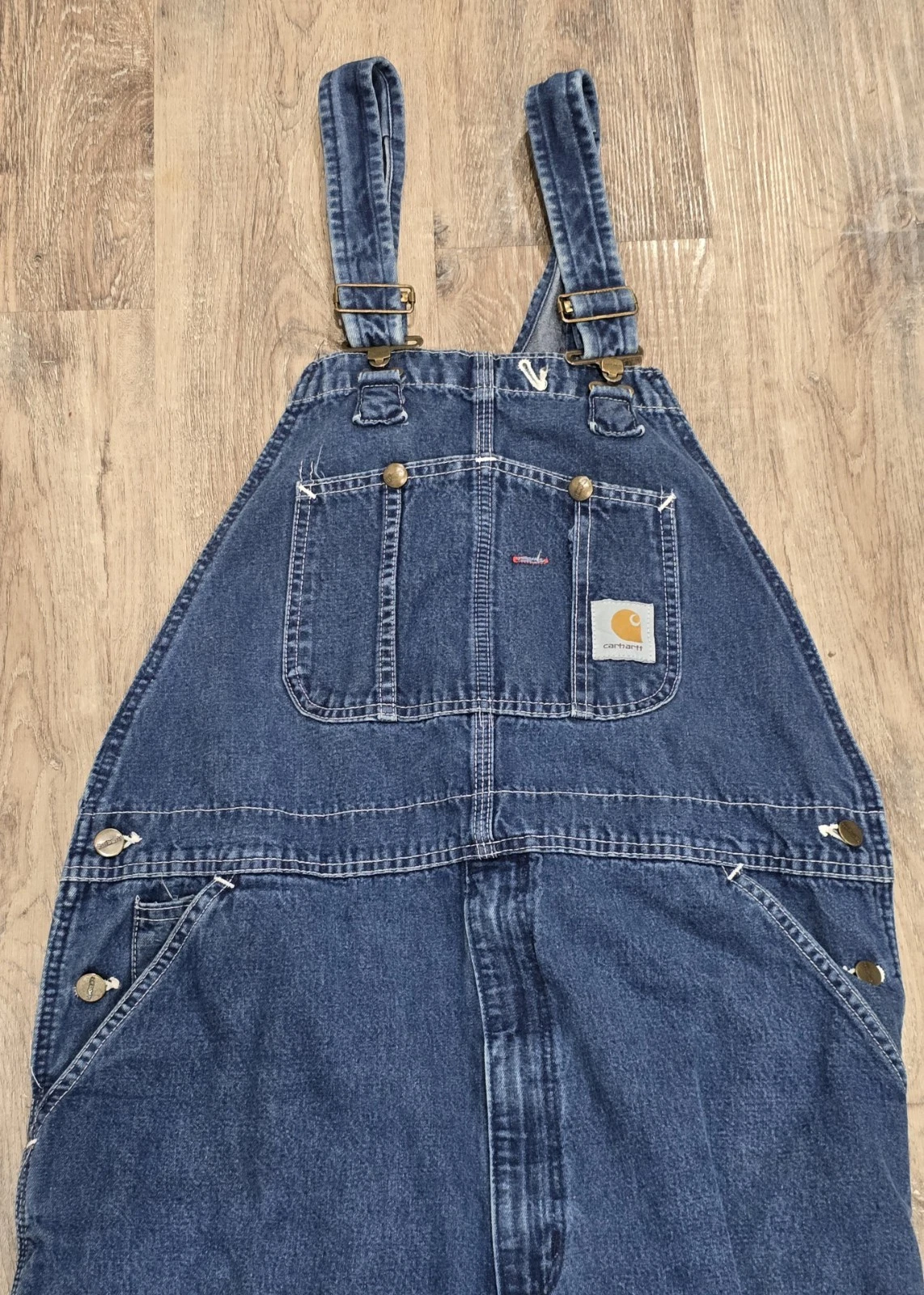 Vintage Carhartt Carpenter Denim Bib Overalls RO7DST Mens 38x32 Union Made USA