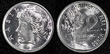 BRAZIL Stainless steel 1975 2 Centavos FAO GEM BU KM# 586 (24 279)