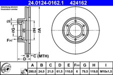 Image of 2x ATE 24.0124-0162.1 Brake Disc Pair Front Axle For OPELRENAULTVAUXHALL