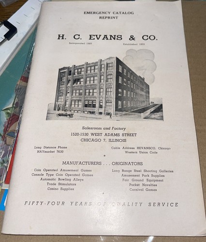 H. C. Evans & CO ANTIQUE Games Of Chance Casino MACHINES Dice catalog 1940’s