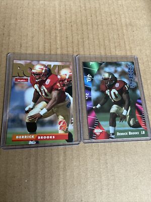 DERRICK BROOKS RC 1995 Skybox Impact #190 & Edge Rookies #14 Bucs Cards (p)