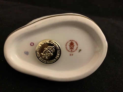 ROYAL CROWN DERBY PORCELLANA CONIGLIO CONIGLIO FIGURINA FERMACARTE BLU ORO tappo - Foto 5 di 7