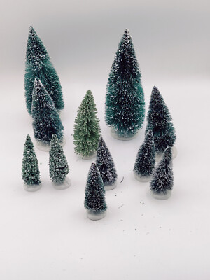 Lot of 11 Christmas Village Trees 4'' - 9''