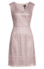 Adrianna Papell Pink Sateen Short Guipure Lace Dress Women's Size 4 L22028