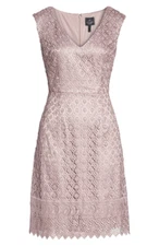 Adrianna Papell Pink Sateen Short Guipure Lace Dress Women's Size 4 L22028