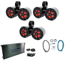 3 Rockville RKL80MB 8" Marine Boat Dual Wakeboard Tower LED Speakers Amplifier
