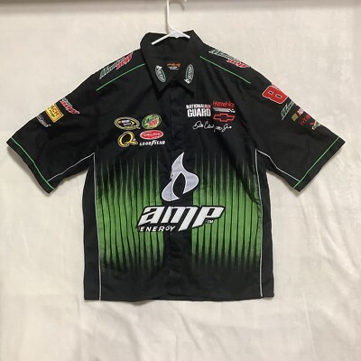 #ad Vintage JR Nation AMP Energy Dale Earnhardt Jr. Snap Close Racing Pit Shirt Sz L $55.50