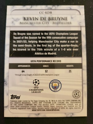 2023 Topps Stadium Club Chrome UEFA Kevin De Bruyne 2023 Topps Stadium Club Chrome UEFA Kevin De Bruyne