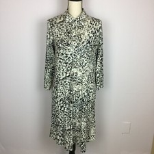 CAbi Dress Size M Womans Button Collared Jersey White Gray Animal 3/4 Sleeve