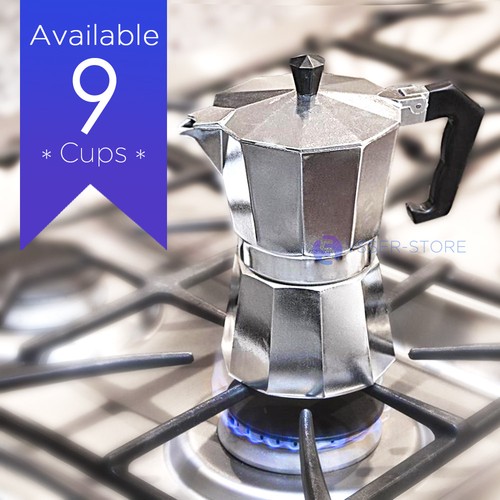 Cafetera Italiana 9 Tazas stove Top Cafetera De Filtro De Aluminio Negro Y  Plata | eBay