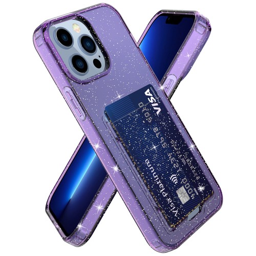 For iPhone 14 13 12 Pro Max Glitter Bling Back Card Holder Shockproof Clear Case - Picture 9 of 40
