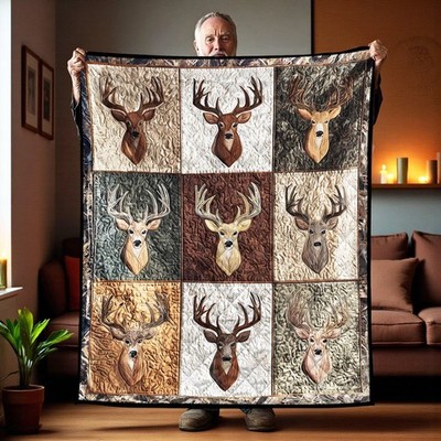 Deer Hunting Quilt Blanket Rustic Deer Home Decor Hunter Gift All Season
