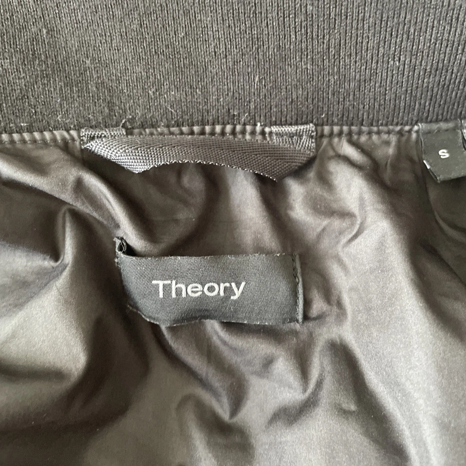 Theory City Down Navy Blue Puffer Bomber Jacket Mens S Quilted Stand Up Collar — 第 3/4 张图片