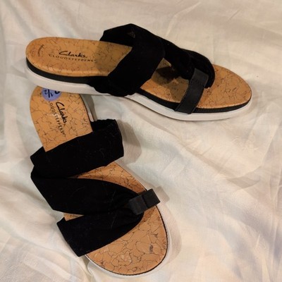 Clarks Eliza Skip Sandals Women's 8. 5M Cloud steppers Black Slide Fabric A60