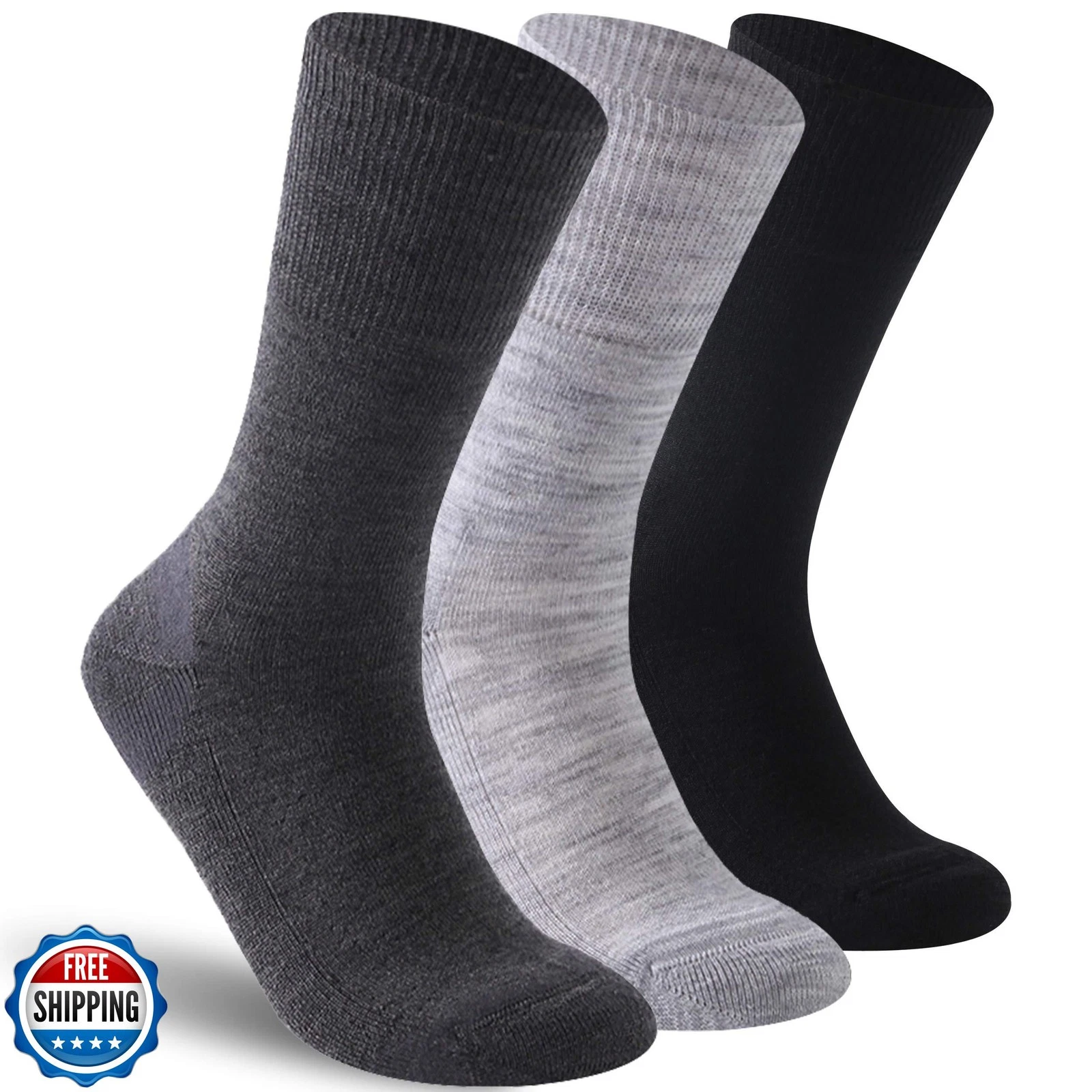 Facool Diabetic Merino Wool Socks, Men Women Loose Top Crew Better Circulatio